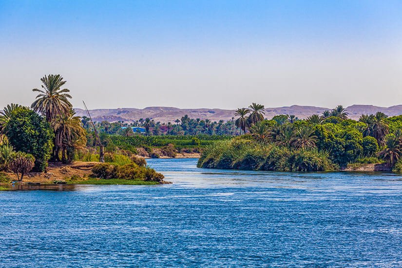 The Nile River in Egypt – green riverbanks and desert